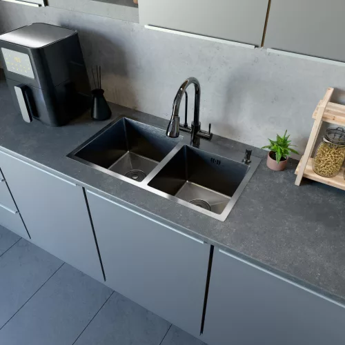Acél mosogatótálca Nero Italia 78 x 43 cm + szárítókosár + szifon (inox)