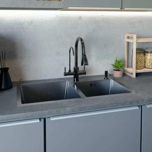 Acél mosogatótálca Nero Italia 78 x 43 cm + szárítókosár + szifon (inox)