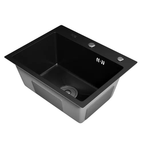 Acél mosogatótálca Nero Italia HS5040 + szárítókosár + szifon (fekete)