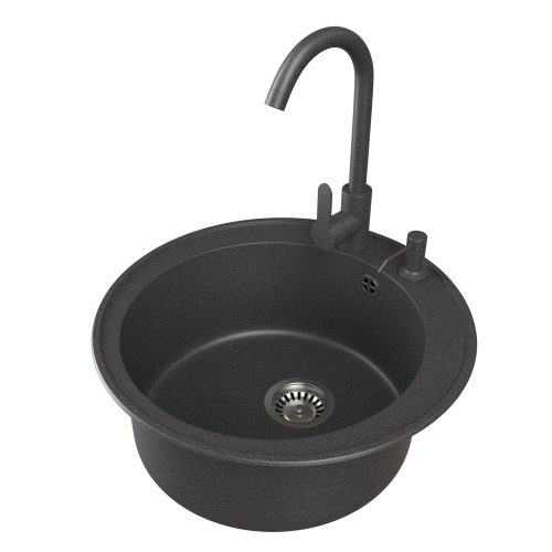 Gránit mosogató EOS Valero + magasított csaptelep + adagoló (fekete)