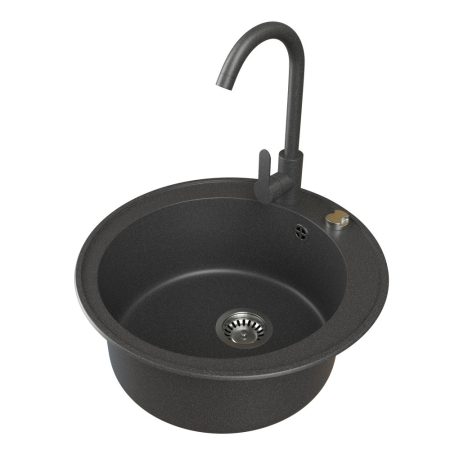 Gránit mosogató EOS Valero + magasított csaptelep + dugókiemelő (fekete)