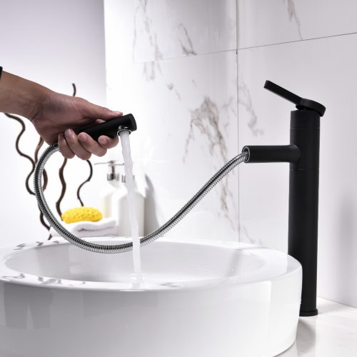 Welland FH-3366 kihúzható fejes mosdó csaptelep (fekete)