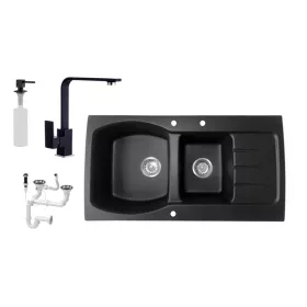   Nero Master Gránit Mosogató + Design Csaptelep + Dugóemelő + Design Adagoló (fekete)