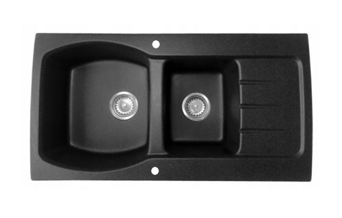 Nero Master Gránit Mosogató + Design Csaptelep + Dugóemelő + Design Adagoló (fekete)