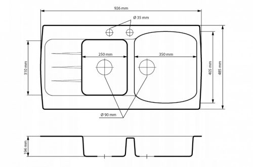 Nero Master Gránit Mosogató + Design Csaptelep + Dugóemelő + Design Adagoló (fekete)
