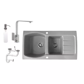   Nero Master Gránit Mosogató + Design Csaptelep + Dugóemelő + adagoló (szürke)