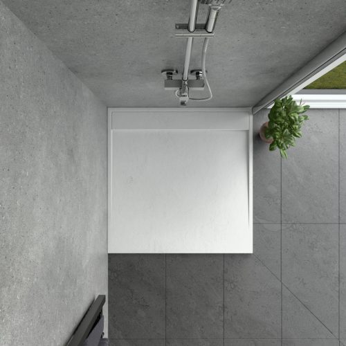 Welland kőhatású zuhanytálca rejtett lefolyóval - szifonnal 100 x 100 cm - fehér