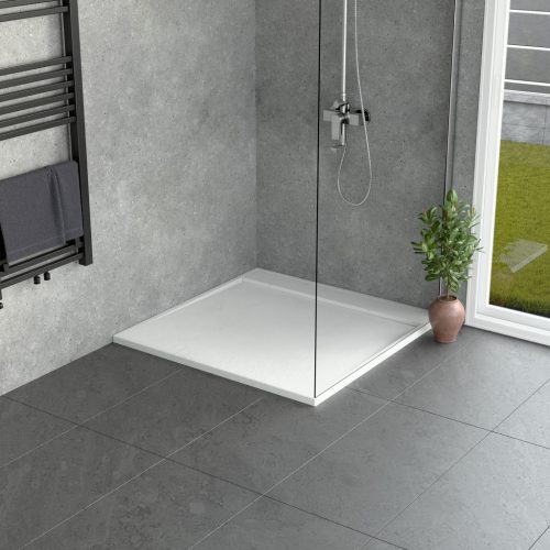 Welland kőhatású zuhanytálca rejtett lefolyóval - szifonnal 100 x 100 cm - fehér