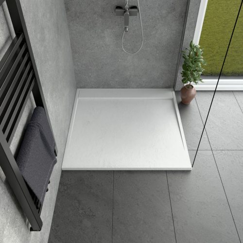 Welland kőhatású zuhanytálca rejtett lefolyóval - szifonnal 100 x 100 cm - fehér