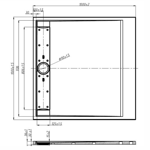Welland kőhatású zuhanytálca rejtett lefolyóval - szifonnal 100 x 100 cm - fehér