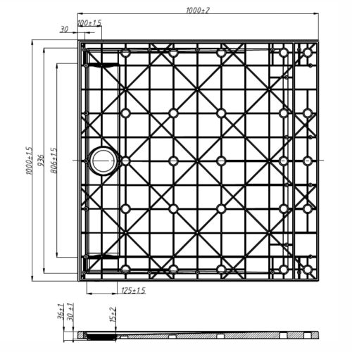 Welland kőhatású zuhanytálca rejtett lefolyóval - szifonnal 100 x 100 cm - fehér