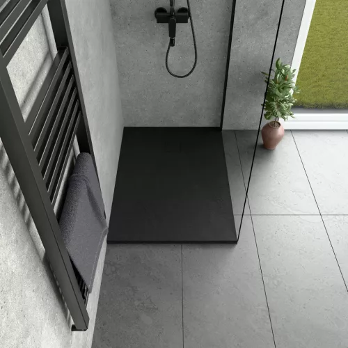 Kőhatású zuhanytálca - 70 x 90 cm - fekete