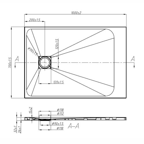 Kőhatású zuhanytálca - 70 x 90 cm - fehér