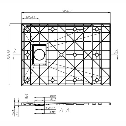 Kőhatású zuhanytálca - 70 x 90 cm - fehér