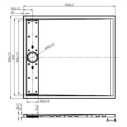 Kőhatású zuhanytálca - 80 x 100 cm - szürke