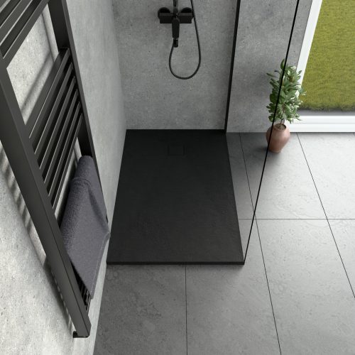 Welland kőhatású zuhanytálca szifonnal 70 x 110 cm - fekete (GT-11070SS)