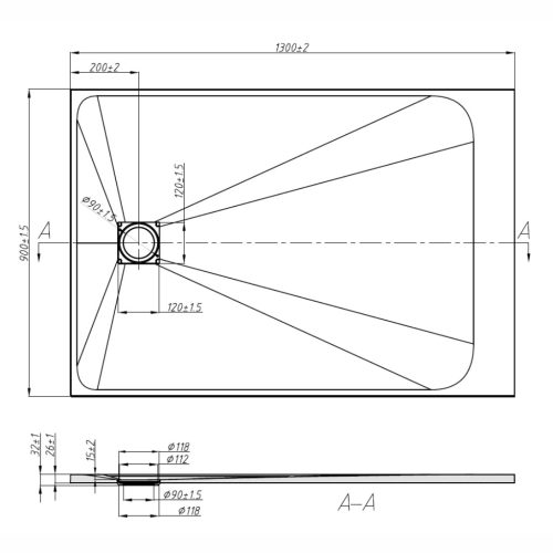 Kőhatású zuhanytálca - 90 x 130 cm - szürke