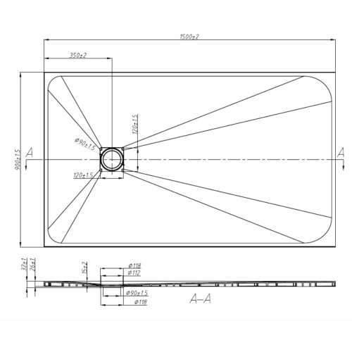 Kőhatású zuhanytálca - 90 x 160 cm - szürke
