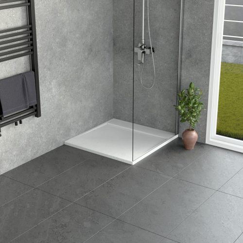 Welland kőhatású zuhanytálca rejtett lefolyóval - szifonnal 80 x 80 cm - fehér