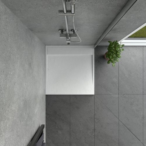 Welland kőhatású zuhanytálca rejtett lefolyóval - szifonnal 80 x 80 cm - fehér