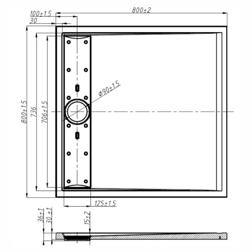 Welland kőhatású zuhanytálca rejtett lefolyóval - szifonnal 80 x 80 cm - fehér