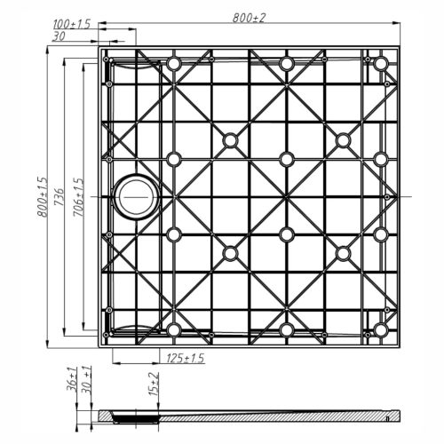 Welland kőhatású zuhanytálca rejtett lefolyóval - szifonnal 80 x 80 cm - fehér