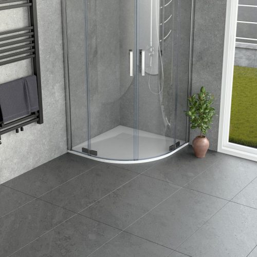 Welland kőhatású félköríves zuhanytálca szifonnal 80 x 80 cm - fehé