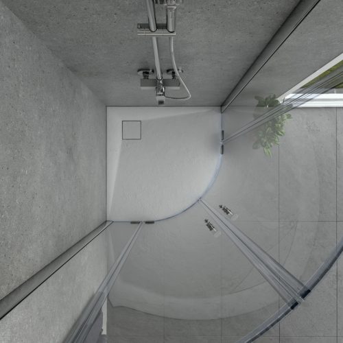 Welland kőhatású félköríves zuhanytálca szifonnal 80 x 80 cm - fehé