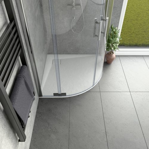 Welland kőhatású félköríves zuhanytálca szifonnal 80 x 80 cm - fehé