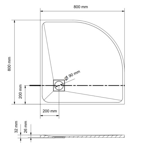 Welland kőhatású félköríves zuhanytálca szifonnal 80 x 80 cm - fehé