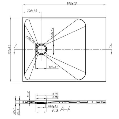 Kőhatású zuhanytálca - 70 x 90 cm - szürke