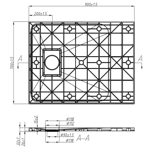 Kőhatású zuhanytálca - 70 x 90 cm - szürke