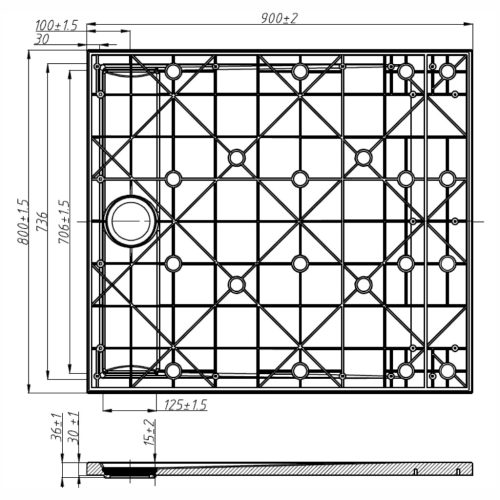 Kőhatású zuhanytálca - 80 x 90 cm - fehér