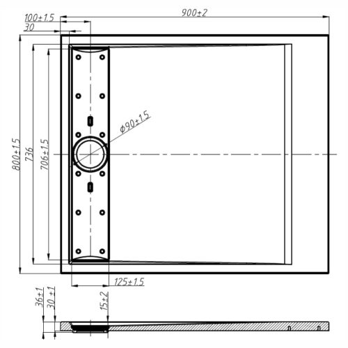 Kőhatású zuhanytálca - 80 x 90 cm - szürke