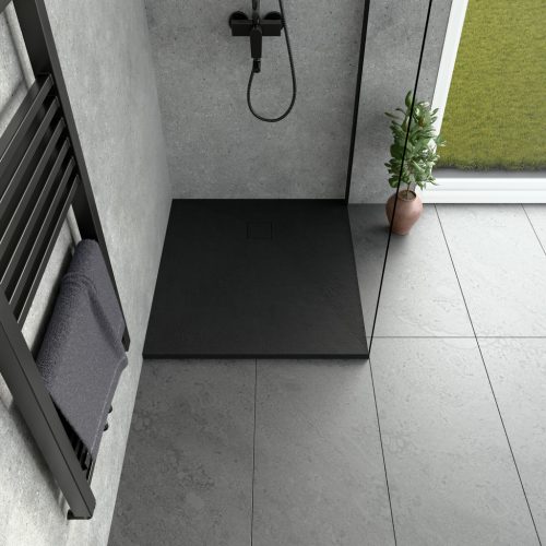 Kőhatású zuhanytálca - 80 x 90 cm - fekete