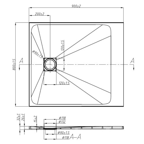 Kőhatású zuhanytálca - 80 x 90 cm - fekete