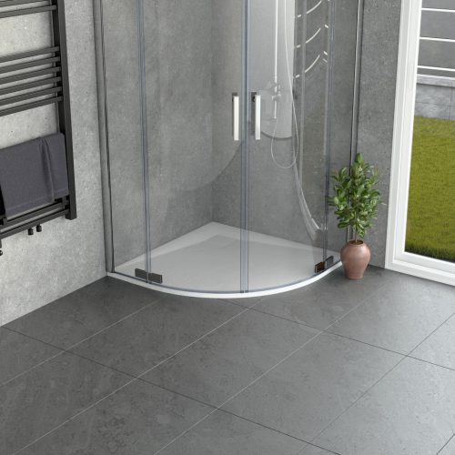 Welland kőhatású félköríves zuhanytálca szifonnal 90 x 90 cm - fehér