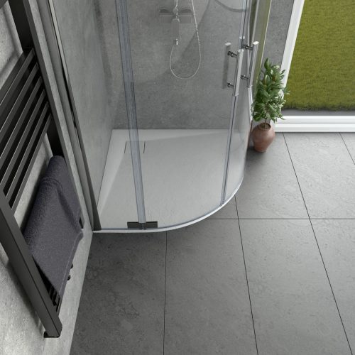 Welland kőhatású félköríves zuhanytálca szifonnal 90 x 90 cm - fehér