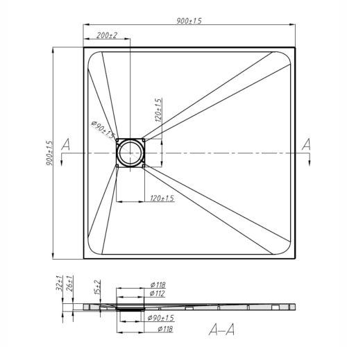 Kőhatású zuhanytálca - 90 x 90 cm - zöld