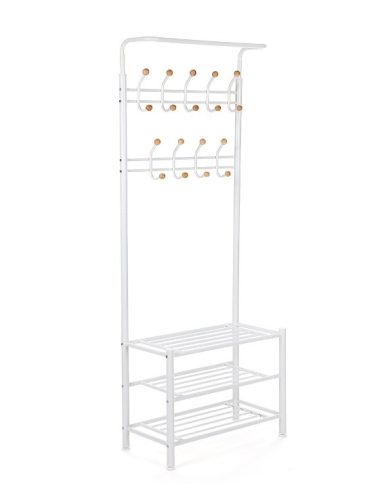 Előszobafal fogassal + cipőtároló polc - fehér