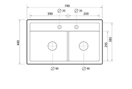 Evinion Double I74-44SZM Fekete Gránit Mosogató + Szifon készlet (matt szürke)