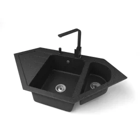   Gránit mosogató NERO Joker + Design csaptelep + adagoló (fekete)