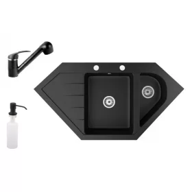  Gránit mosogató NERO Joker + kihúzható zuhanyfejes Shower csaptelep + adagoló (matt fekete)