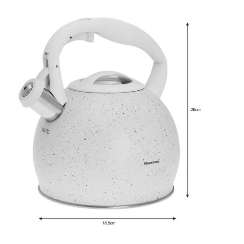Kinghoff teáskanna, sípszóval, fehér gránit mintás, 3.0L (KB-7265)