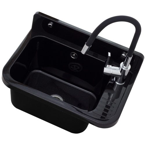 LAVRE falikút - háztartási mosogató + hajlítható csaptelep + szifon (fekete)