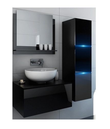 Fürdőszoba bútor szett ajándék kerámia mosdóval fekete színben