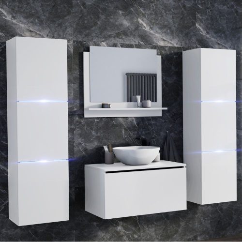 Fürdőszobabútor szett + mosdókagyló + szifon (fehér)