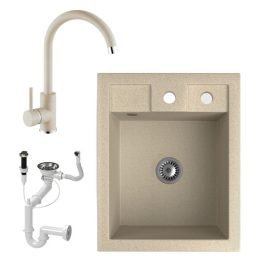   Gránit Mosogató NERO Parma + magasított csaptelep + dugóemelő + szifon (bézs)