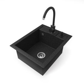   Gránit mosogató NERO Parma + magasított csaptelep + adagoló + szifon (fekete)