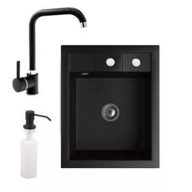   Gránit mosogató NERO Parma + Steel csaptelep + adagoló + szifon (matt fekete)